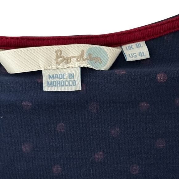 Boden Marion Jersey Knit 3/4 Sleeve Polka Dot Print Navy/Red Mini Dress (4L) - Picture 12 of 14